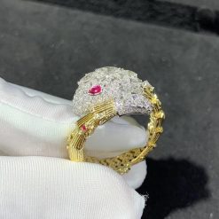 Bulgari Serpenti Snake Ring Diamond & Ruby 18K Yellow Gold