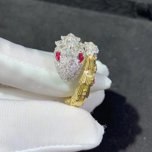 Bulgari Serpenti Snake Ring Diamond & Ruby 18K Yellow Gold