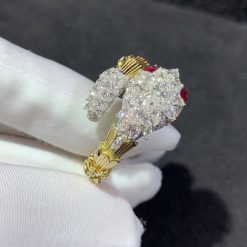 Bulgari Serpenti Snake Ring Diamond & Ruby 18K Yellow Gold