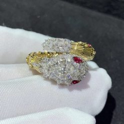 Bulgari Serpenti Snake Ring Diamond & Ruby 18K Yellow Gold