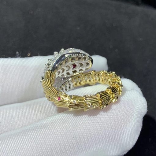 Bulgari Serpenti Snake Ring Diamond & Ruby 18K Yellow Gold