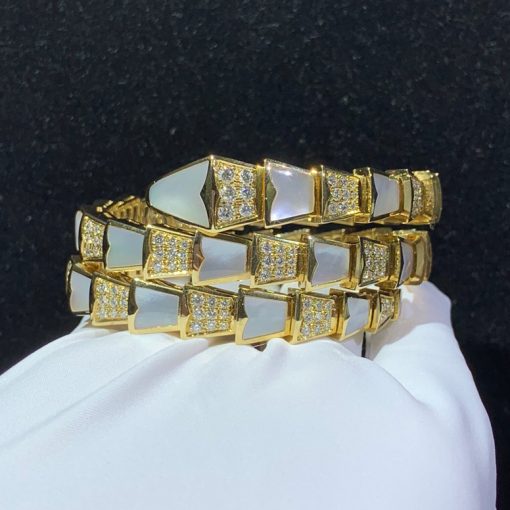 Bulgari Serpenti Bracelet Yellow Gold Diamond And Mother Of Pearl BR855296