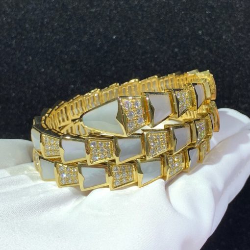 Bulgari Serpenti Bracelet Yellow Gold Diamond And Mother Of Pearl BR855296