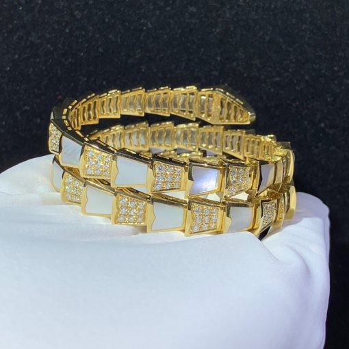 Bulgari Serpenti Bracelet Yellow Gold Diamond And Mother Of Pearl BR855296