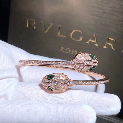 Bulgari Serpenti Rose Gold Bracelet Set With Emerald Eyes