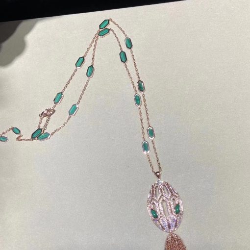 Bvlgari Serpenti Necklace Rose Gold Diamonds and Malachite