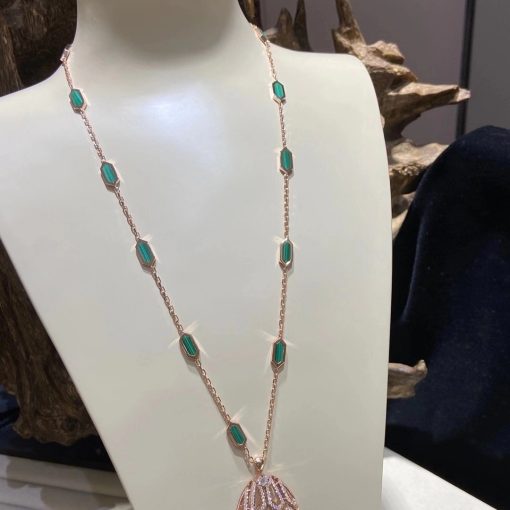 Bvlgari Serpenti Necklace Rose Gold Diamonds and Malachite