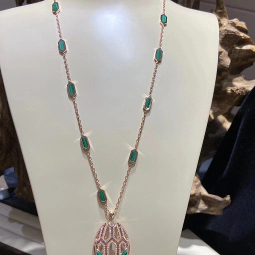 Bvlgari Serpenti Necklace Rose Gold Diamonds and Malachite