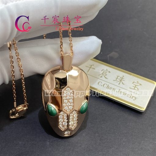 Bulgari Serpenti Seduttori Rose Gold Diamond & Malachite Pendant