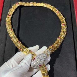 Bulgari Diamond Ruby Gold Serpenti Necklace