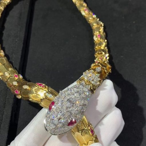 Bulgari Diamond Ruby Gold Serpenti Necklace