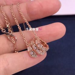 Bulgari Serpenti Viper Pendant Necklace Rose Gold Set With Pavé Diamonds 357795