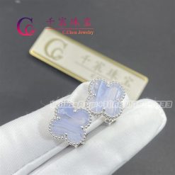 Van Cleef & Arpels Vintage Alhambra Earrings White Gold And Chalcedony