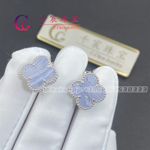 Van Cleef & Arpels Vintage Alhambra Earrings White Gold And Chalcedony