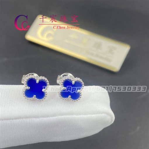 Van Cleef & Arpels Sweet Alhambra Earrings White Gold Blue Agate