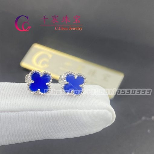 Van Cleef & Arpels Sweet Alhambra Earrings White Gold Blue Agate