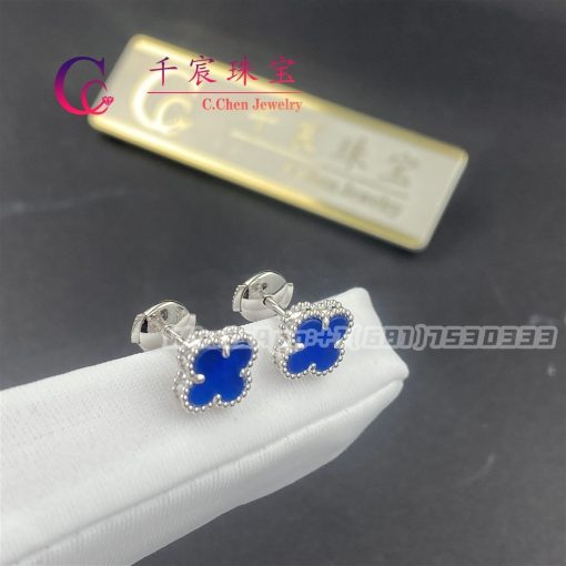 Van Cleef & Arpels Sweet Alhambra Earrings White Gold Blue Agate