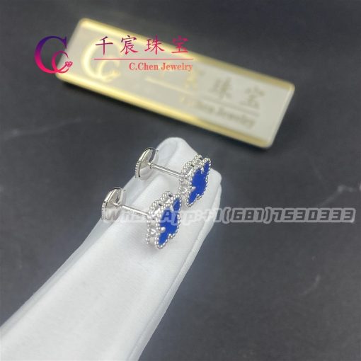 Van Cleef & Arpels Sweet Alhambra Earrings White Gold Blue Agate