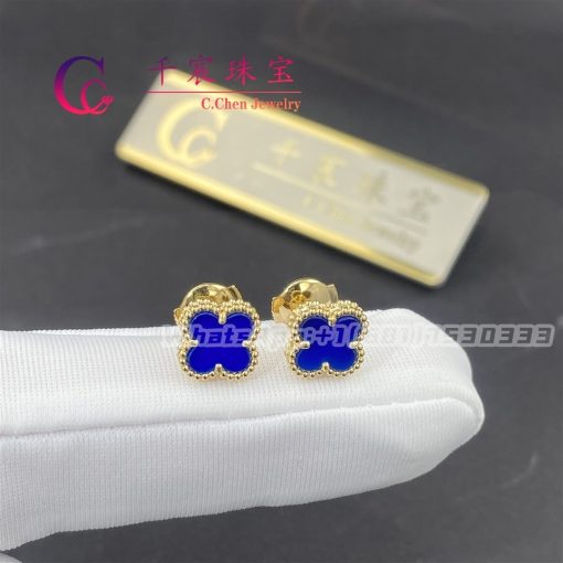 Van Cleef & Arpels Sweet Alhambra Earrings Yellow Gold Blue Agate