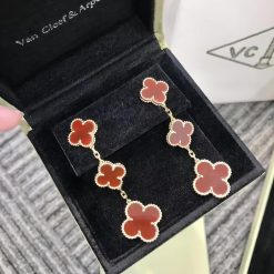 Van Cleef & Arpels Magic Alhambra Earrings Rose Gold 3 Motifs Carnelian