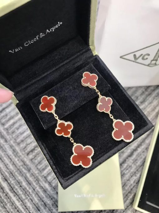 Van Cleef & Arpels Magic Alhambra Earrings Rose Gold 3 Motifs Carnelian