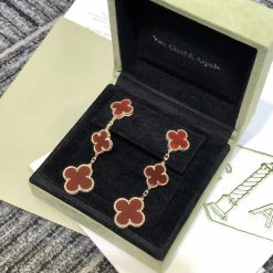 Van Cleef & Arpels Magic Alhambra Earrings Rose Gold 3 Motifs Carnelian