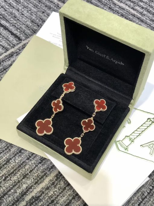 Van Cleef & Arpels Magic Alhambra Earrings Rose Gold 3 Motifs Carnelian