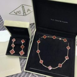 Van Cleef & Arpels Magic Alhambra Earrings Rose Gold 3 Motifs Carnelian