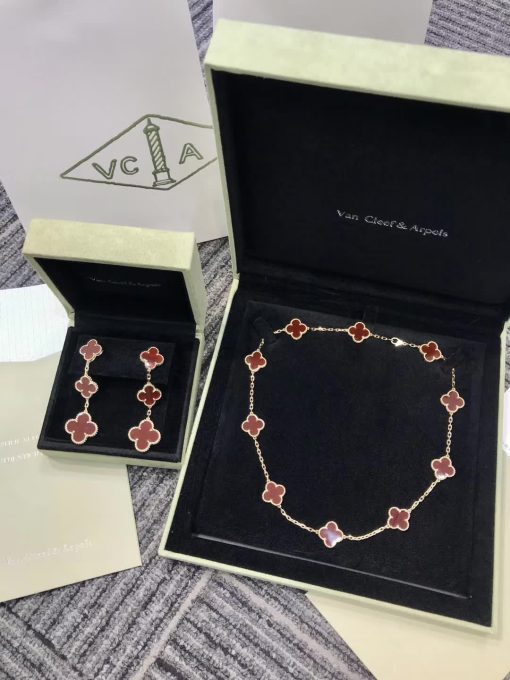 Van Cleef & Arpels Magic Alhambra Earrings Rose Gold 3 Motifs Carnelian