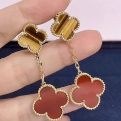 Van Cleef & Arpels Magic Alhambra Earrings 2 Motifs Yellow Gold, Carnelian And Tiger Eye VCARN5JR00