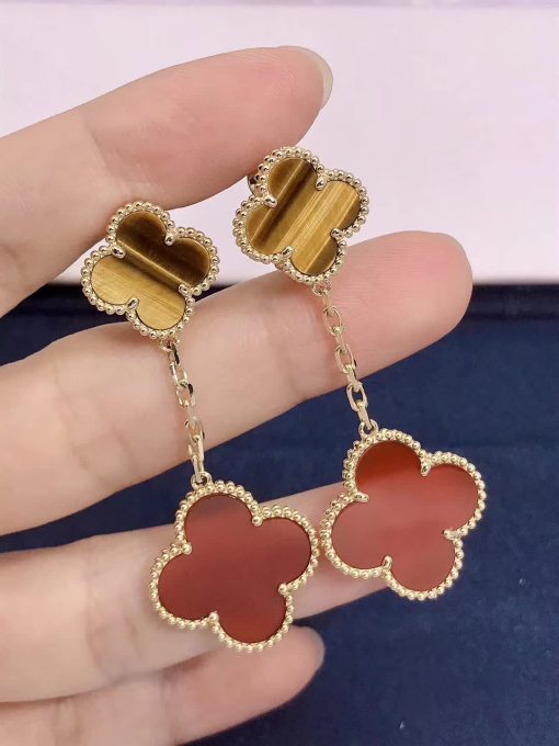 Van Cleef & Arpels Magic Alhambra Earrings 2 Motifs Yellow Gold, Carnelian And Tiger Eye VCARN5JR00