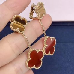 Van Cleef & Arpels Magic Alhambra Earrings 2 Motifs Yellow Gold, Carnelian And Tiger Eye VCARN5JR00