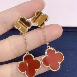 Van Cleef & Arpels Magic Alhambra Earrings 2 Motifs Yellow Gold, Carnelian And Tiger Eye VCARN5JR00