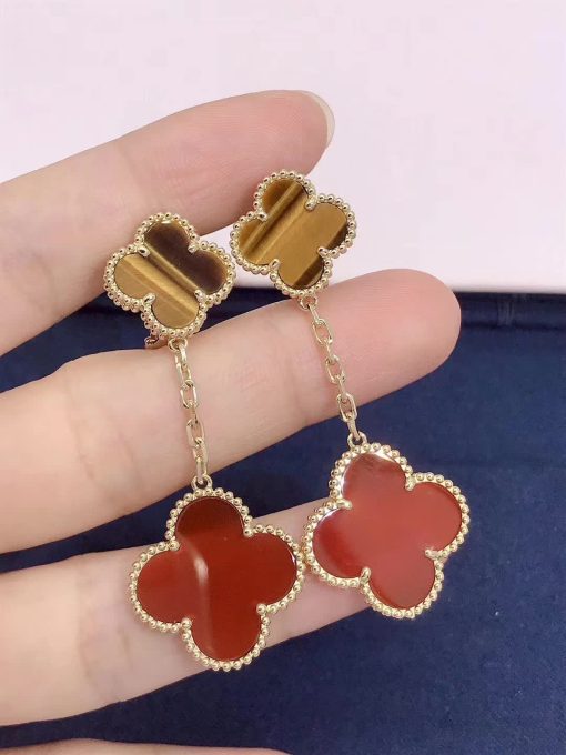 Van Cleef & Arpels Magic Alhambra Earrings 2 Motifs Yellow Gold, Carnelian And Tiger Eye VCARN5JR00