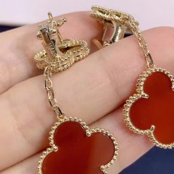 Van Cleef & Arpels Magic Alhambra Earrings 2 Motifs Yellow Gold, Carnelian And Tiger Eye VCARN5JR00