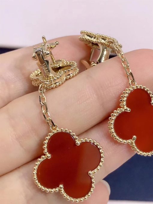 Van Cleef & Arpels Magic Alhambra Earrings 2 Motifs Yellow Gold, Carnelian And Tiger Eye VCARN5JR00