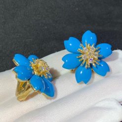 Van Cleef & Arpels Rose De Noel Earrings Small Model Diamond And Turquoise VCARD02500