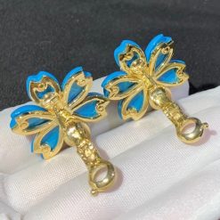 Van Cleef & Arpels Rose De Noel Earrings Small Model Diamond And Turquoise VCARD02500