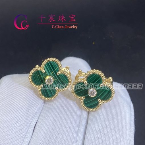 Van Cleef & Arpels Vintage Alhambra Earrings Yellow Gold Malachite And Diamond