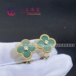 Van Cleef & Arpels Vintage Alhambra Earrings Yellow Gold Malachite And Diamond