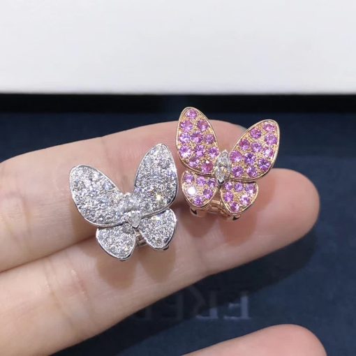 Van Cleef & Arpels Two Butterfly Earrings Diamond And Sapphire VCARO3M600