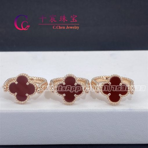 Van Cleef & Arpels Vintage Alhambra Reversible Ring Rose Gold Carnelian and Diamond VCARP7U500