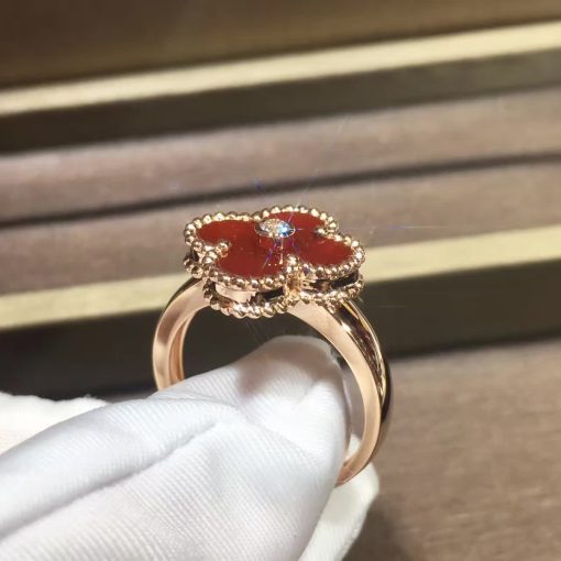 Van Cleef & Arpels Vintage Alhambra Ring Rose Gold Carnelian