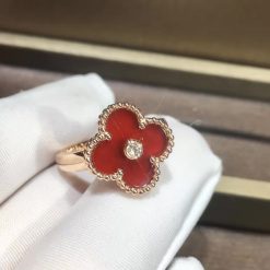 Van Cleef & Arpels Vintage Alhambra Ring Rose Gold Carnelian