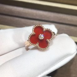 Van Cleef & Arpels Vintage Alhambra Ring Rose Gold Carnelian