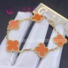 Van Cleef & Arpels Vintage Alhambra Bracelet 5 Motif Yellow Gold Coral Bracelet