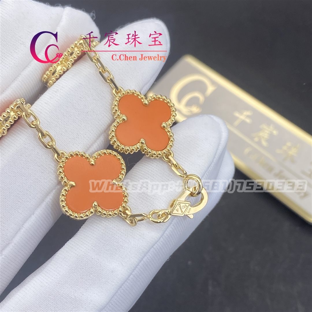 Van Cleef & Arpels Vintage Alhambra Bracelet 5 Motif Yellow Gold Coral Bracelet