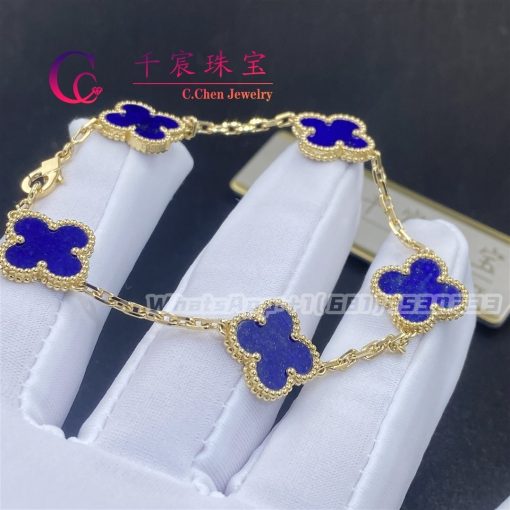 Van Cleef & Arpels Vintage Alhambra Bracelet 5 Motifs Yellow Gold Lapis Lazuli