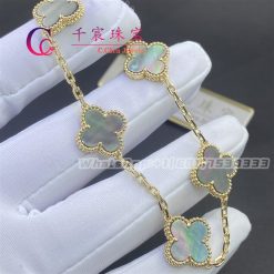 Van Cleef & Arpels Vintage Alhambra Bracelet 5 Motifs Grey Mother Of Pearl Yellow Gold