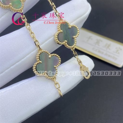 Van Cleef & Arpels Vintage Alhambra Bracelet 5 Motifs Grey Mother Of Pearl Yellow Gold